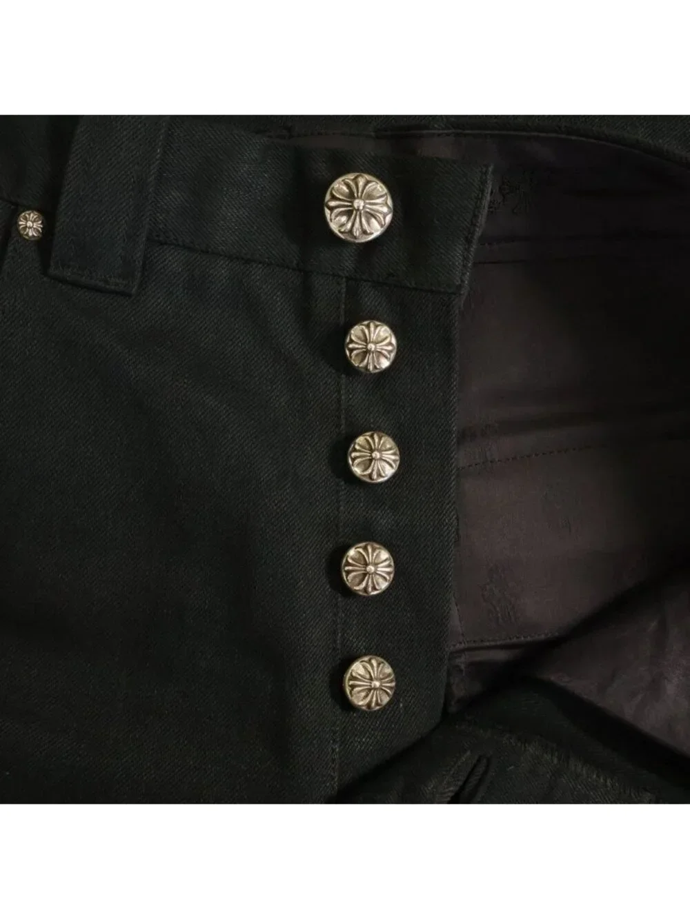 Chrome Hearts Street Sweeper Cross Button Denim Pants Black Jeans